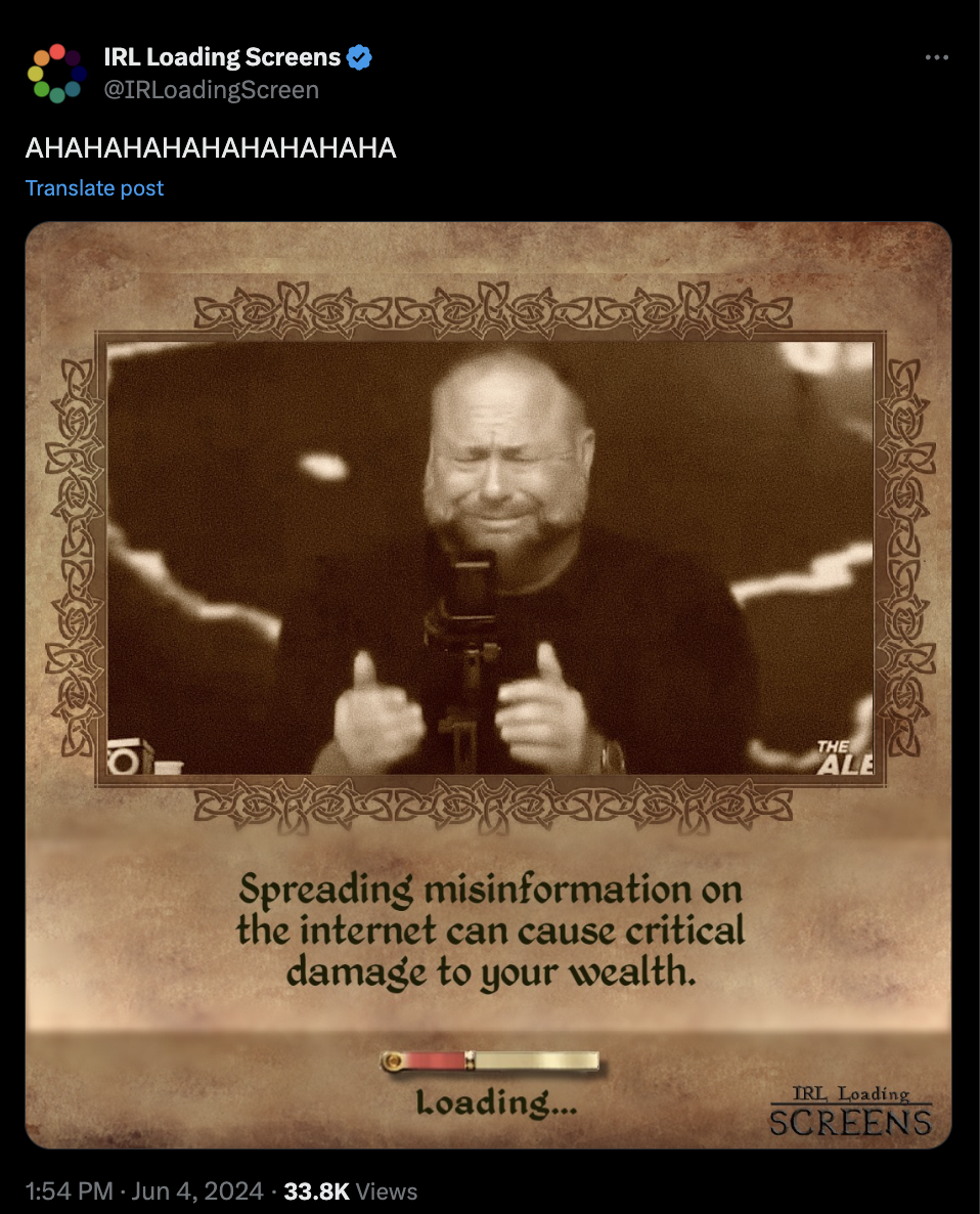 poster - Irl Loading Screens Ahahahahahahahahaha Translate post 5 Spreading misinformation on the internet can cause critical damage to your wealth. Views Loading... The Ale Irl Leading Screens